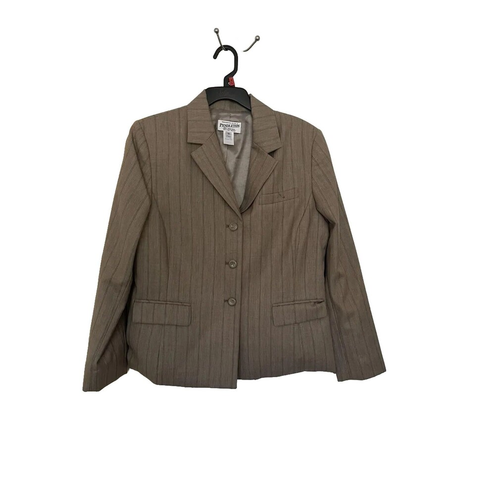 pendleton wool 3 button CLASSIC PIN STRIPE TAN blazer Size 12